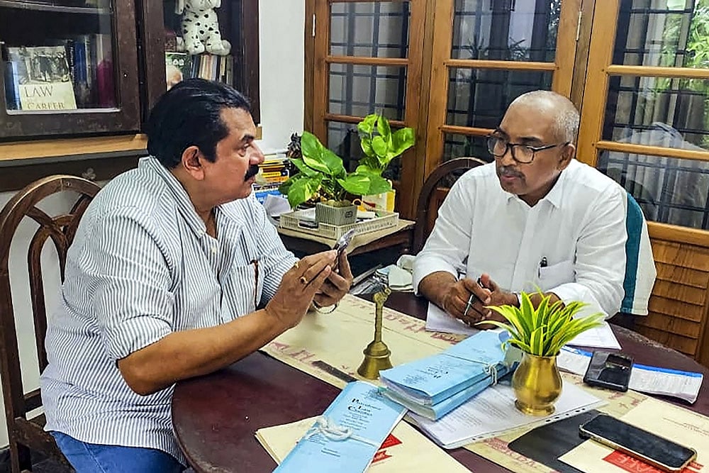 | Photo: PTI : Actor Mukesh with his lawyer